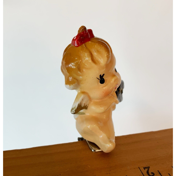 Vintage Cherub Angel Figurine Clip On Christmas Ornament Ceramic 1950's Baby - Picture 4 of 7